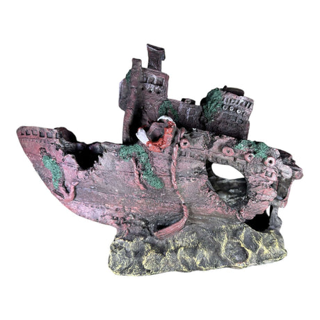 Shipwreck Two Halves Aquarium Ornament, detailed rustic design for enhancing aquatic habitats.