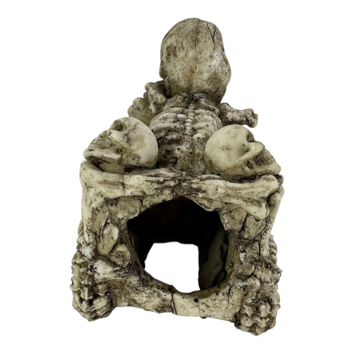 Skull Car Aquarium Ornament featuring a skeleton and cave design, perfect for aquatic or terrarium setups.