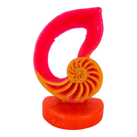 Vibrant snail betta decoration featuring a nautilus shell design in pink and orange for aquariums.