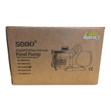 SOBO High-Performance Aquarium and Pond Pump packaging with specifications and model list