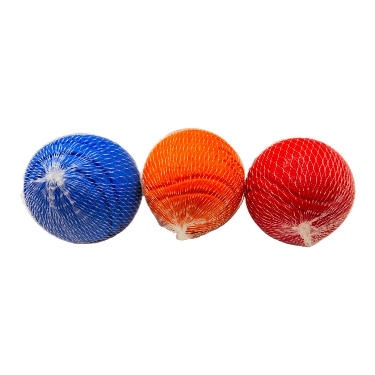 Solid Rubber Ball 7cm trio in blue, orange, and red for active dogs' playtime and fetching activities.