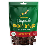 Springboks Tackle Treats Meat Chews for Dogs Boerie Bites in a resealable package, 100% real meat treats.