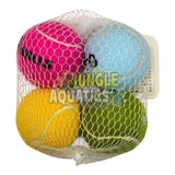 Squeaky Tennis Balls 4 Pack in vibrant colors for dogs, perfect for play and fetch, featuring built-in squeakers.