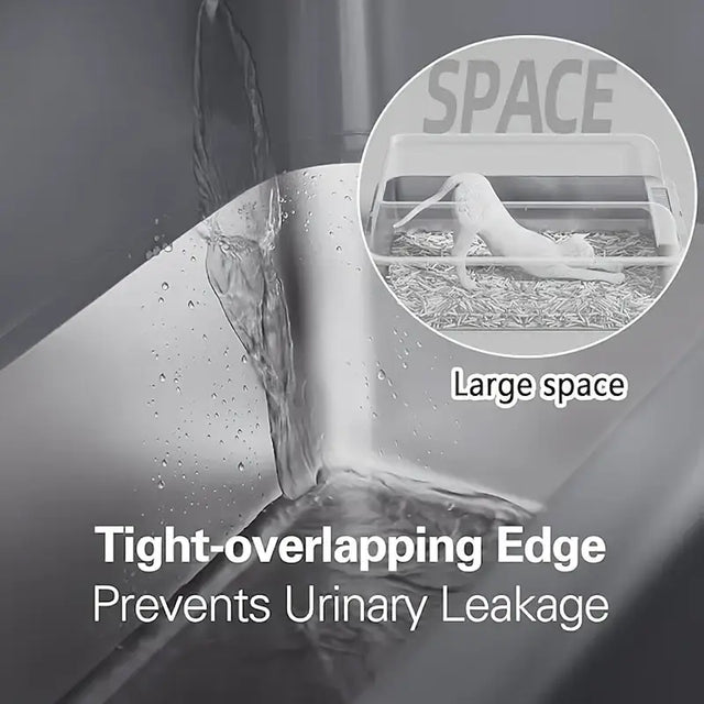 Stainless Steel Cat Litter Box with tight-overlapping edge to prevent urinary leakage and provide large space for comfort.