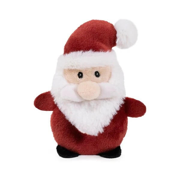 Plush Stanley Santa cat toy with jingle bell, perfect for playful engagement and infused with catnip.