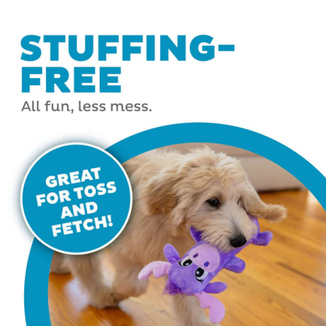 Dog playing with Stuffing-Free Big Squeak Moose plush toy, perfect for toss and fetch activities.