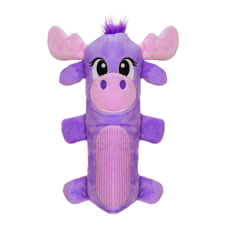 Stuffing-Free Big Squeak Moose plush toy in vibrant purple color with squeakers for dog play.