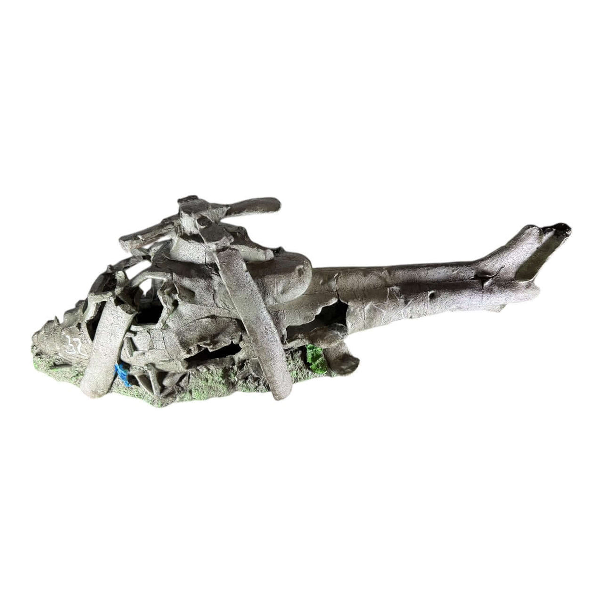 Sunken War Helicopter Aquarium Ornament, detailed wreckage model for aquarium decoration, safe for aquatic environments.