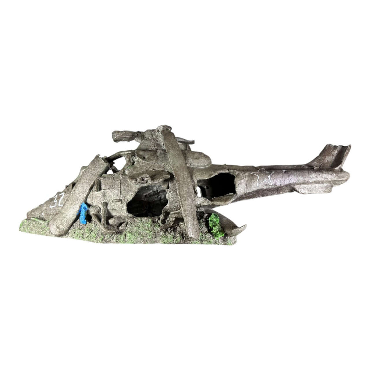 Sunken War Helicopter Aquarium Ornament crafted from durable materials for underwater adventure decor.