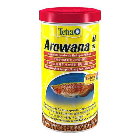 Tetra Arowana Sticks 1L, complete food with shrimp and krill for healthy arowana growth.