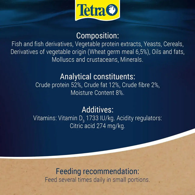 Nutritional information for Tetra Goldfish Gold Japan, including composition and feeding recommendations.