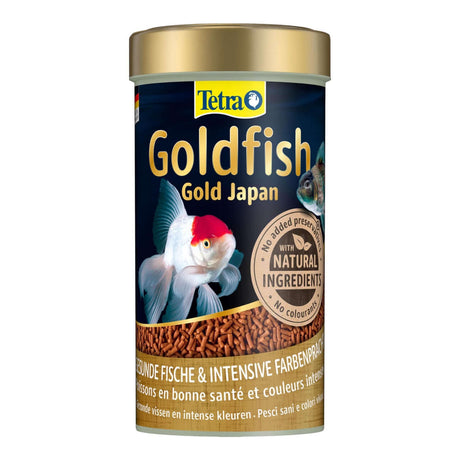 Tetra Goldfish Gold Japan food container, designed for healthy digestion of Japanese goldfish with natural ingredients.
