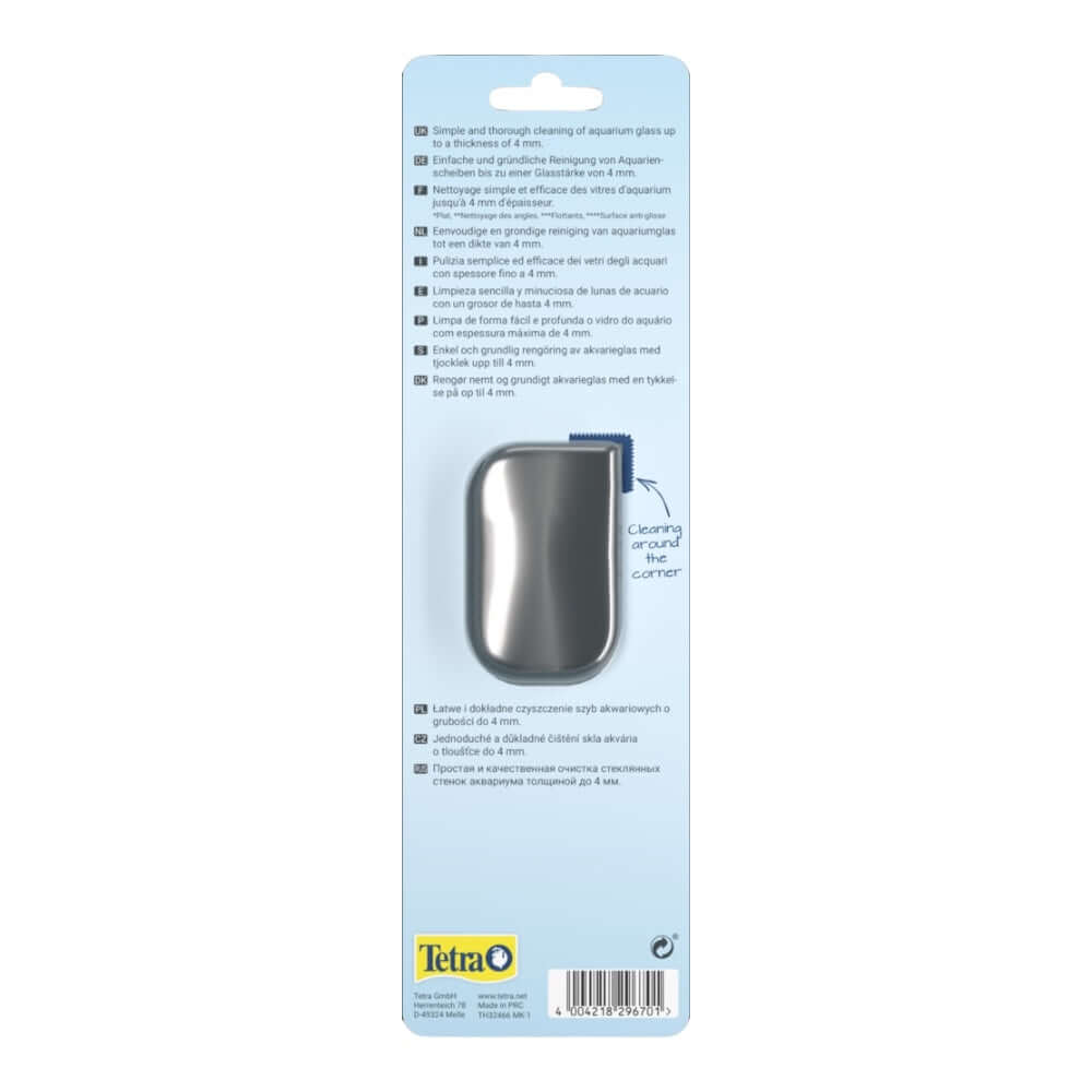 Tetra Magnet Cleaner Flat packaging showcasing its features for easy aquarium glass cleaning.