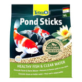 Tetra Pond Food Sticks packaging featuring koi fish, promoting healthy fish and clear water with natural ingredients.