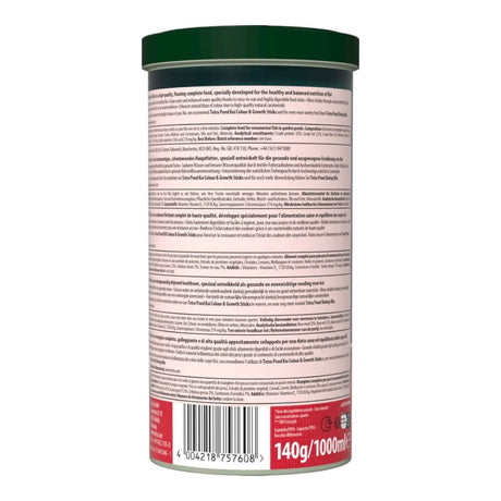 Label and nutritional information for Tetra Pond Koi Sticks, a balanced diet for healthy Koi fish.