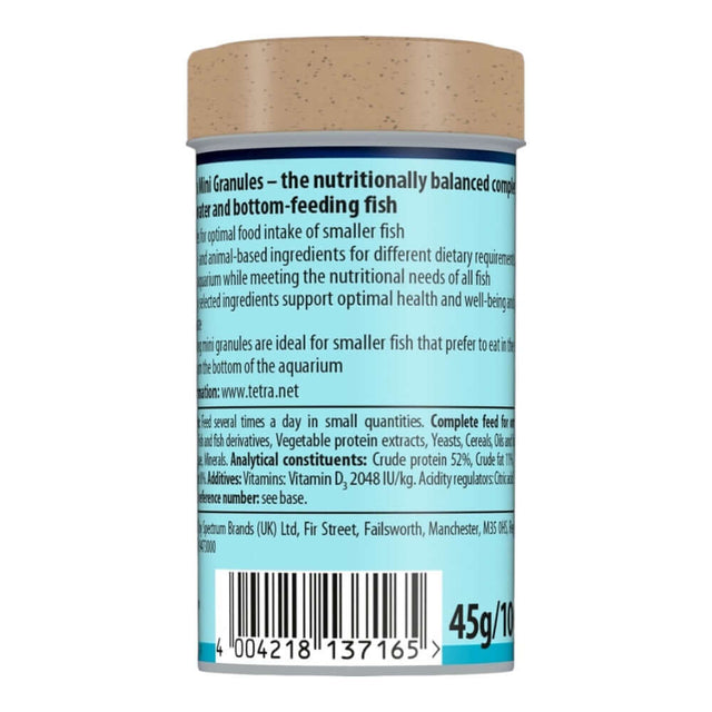 Tetra Prima Mini Granules 100ml package, a complete food for small mid-water and bottom-feeding fish.