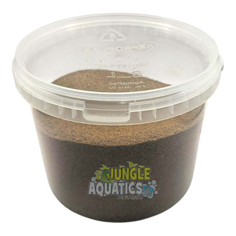 Tilapia Fish Food in a clear container, specially formulated for optimal tilapia growth and health.