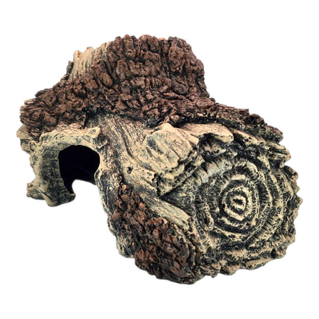 Tree Bark Aquarium Ornament designed to mimic natural wood, featuring a cave for fish and reptiles to hide in.