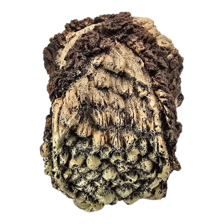 Realistic tree bark log aquarium ornament with intricate textures and rich brown colors.