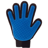 TrueTouch Deshedding Glove for Gentle Pet Grooming in blue, featuring soft silicone tips for grooming and massaging pets.