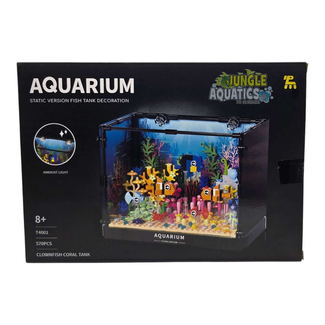 TUOMU Clownfish Coral Tank T4001 aquarium model box with vibrant colors and clownfish decoration.