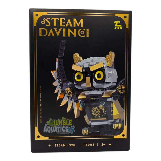 TUOMU Steam Davinci Owl T7003 packaging featuring an owl character with mechanical details and vibrant colors.