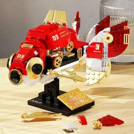 TUOMU Steam Davinci Red Ryukin Goldfish T7004 mechanical model with gold accents and gears