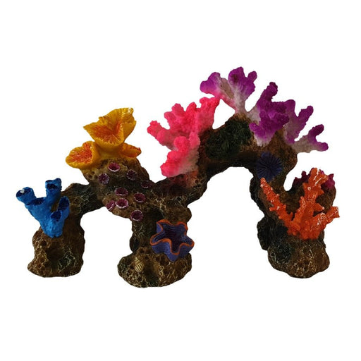 Twin Coral Arches Ornament featuring colorful corals and rock arches, measuring approximately 29x11x18cm.