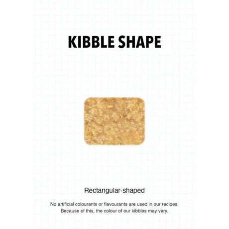 Rectangular-shaped kibble for Ultra Dog Superwoof, highlighting natural ingredients with no artificial additives.