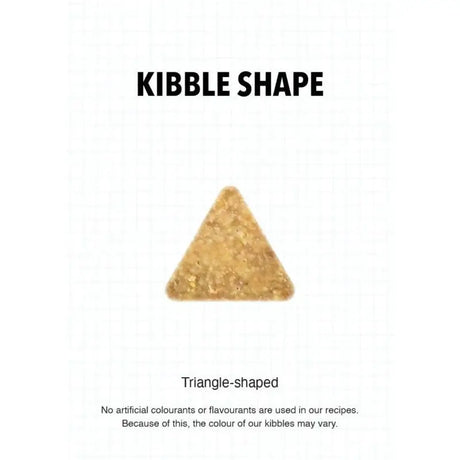 Triangle-shaped kibble for Ultra Dog Superwoof Senior, highlighting quality ingredients and no artificial additives.