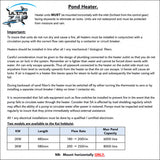 UltraZap Pond Heater installation guidelines and capacity details for optimal operation and maintenance.