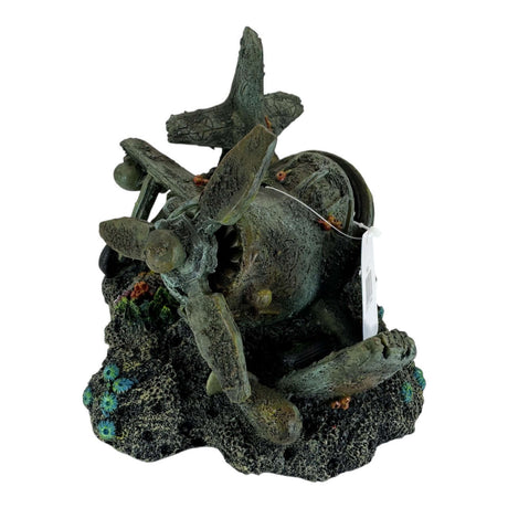 Underwater Airplane Aquarium Ornament depicting a sunken airplane wreck surrounded by marine details.