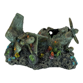 Underwater Airplane Aquarium Ornament, miniature sunken airplane decor for aquariums, adds mystery to aquatic environments.