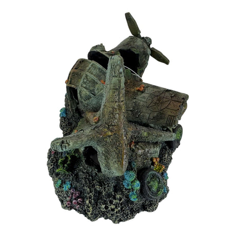 Underwater Airplane Aquarium Ornament, detailed sunken airplane wreck decoration for fish tanks.