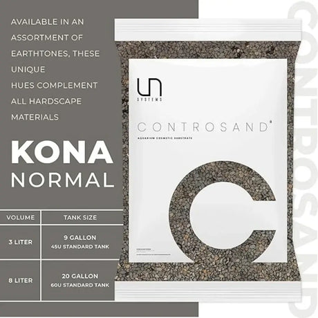 UNS Controsand Kona natural substrate for aquariums, available in various sizes and colors, safe for aquatic life.