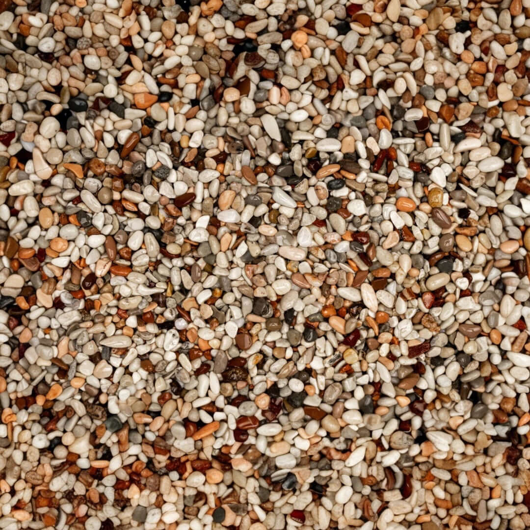 Natural substrate mix of various tones and granule sizes for freshwater aquariums and terrariums.