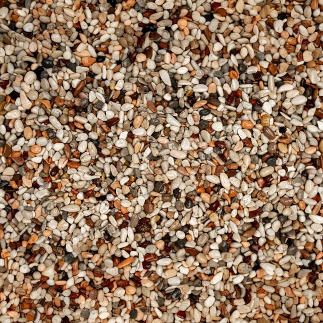 Natural substrate mix of various tones and granule sizes for freshwater aquariums and terrariums.