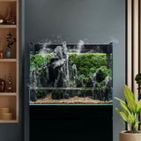 UNS Foresta Paludarium 60E showcasing a lush aquatic-terrestrial habitat with striking rock features and vibrant greenery.