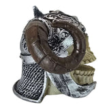 Viking Skull Aquarium Ornament with detailed helmet and horns, decorative skull figurine for unique aquarium decor.