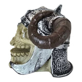 Viking Skull Aquarium Ornament featuring a bone-like skull with horns and detailed helmet, perfect for unique decor.