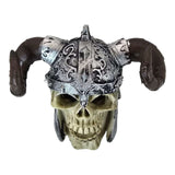 Viking Skull Aquarium Ornament with decorative helmet and horns, featuring detailed teeth and playful character.