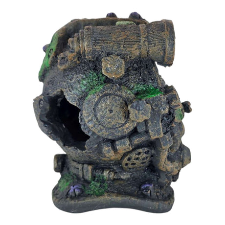 Vintage diving helmet aquarium ornament with realistic antique details and coral finish for underwater decor.