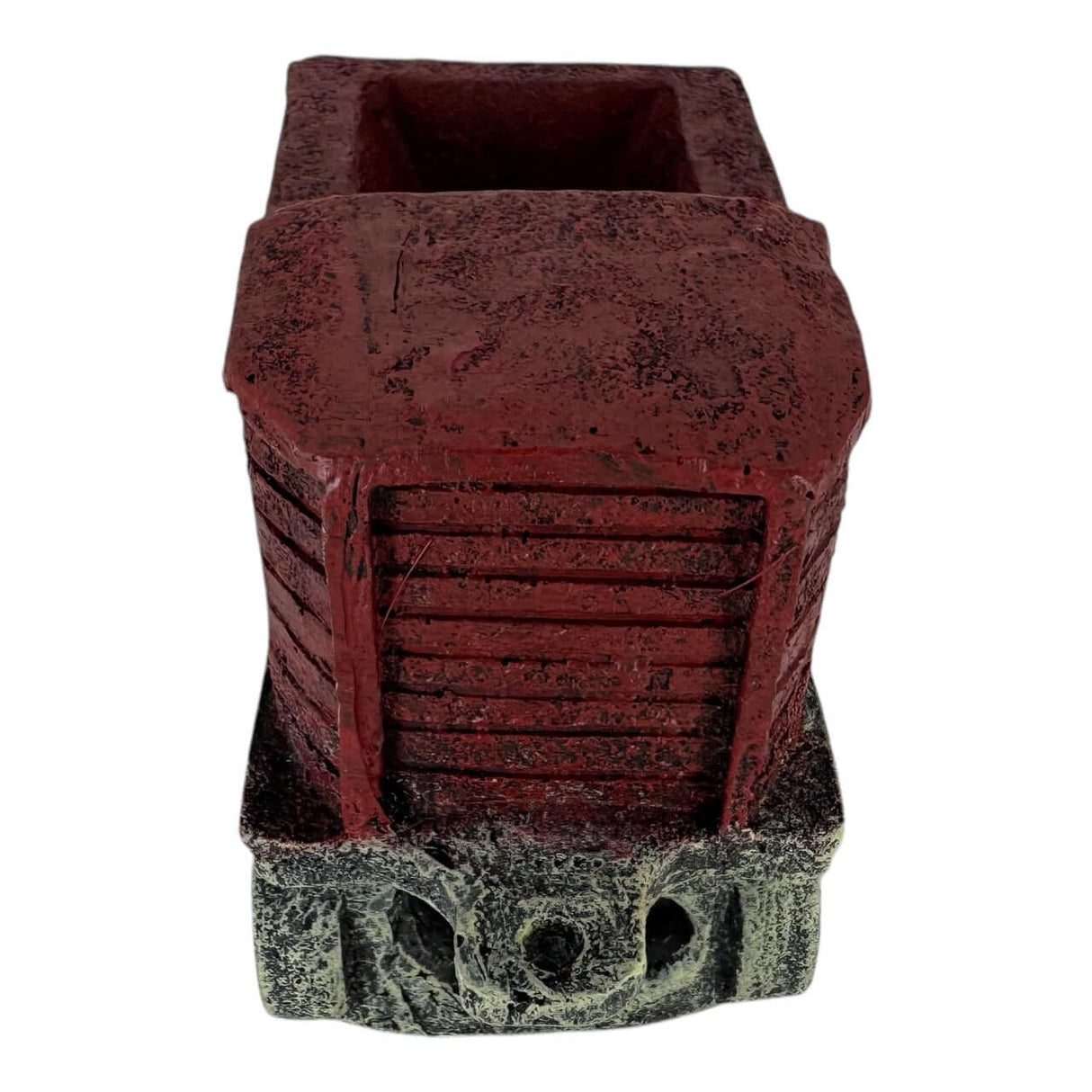 Vintage Red Train Truck aquarium ornament featuring a textured, weathered appearance for rustic charm.