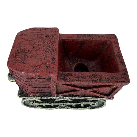 Vintage Red Train Truck ornament for aquariums, featuring textured surface and rustic charm.