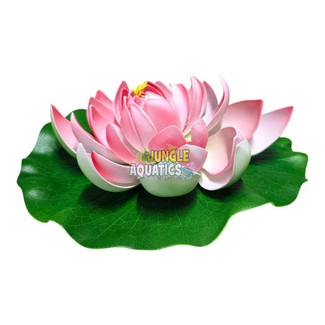 Water Lily Pond Floating Plant with pink petals and green leaves for lifelike decor.