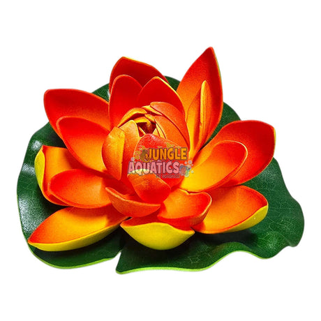 Water Lily Pond Floating Plant with vibrant orange and yellow petals, designed for lifelike appearance in aquatic decor.