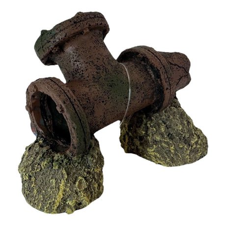 Water Tube Aquarium Ornament made of durable resin with rocky bases, perfect for fish hiding spots.