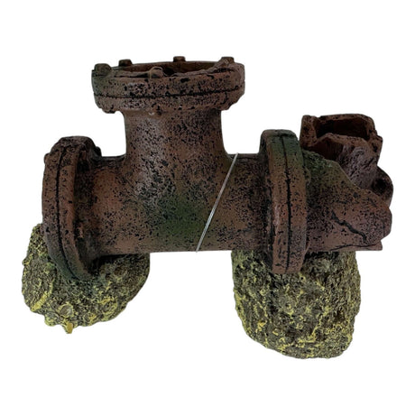 Realistic water tube aquarium ornament in brown resin, perfect for fish hiding spots and enhancing underwater landscapes.
