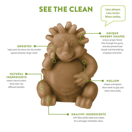 Whimzees Hedgehog Dog Treat showing unique knobby shapes and grooves for promoting dental health and fresh breath.