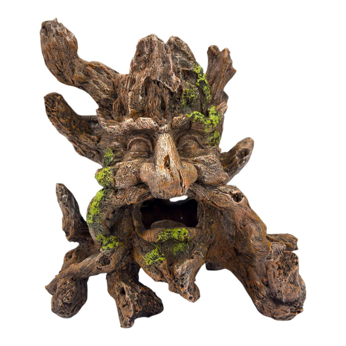 Wise Old Tree Ornament with deep bark textures and a whimsical face for aquarium decoration.